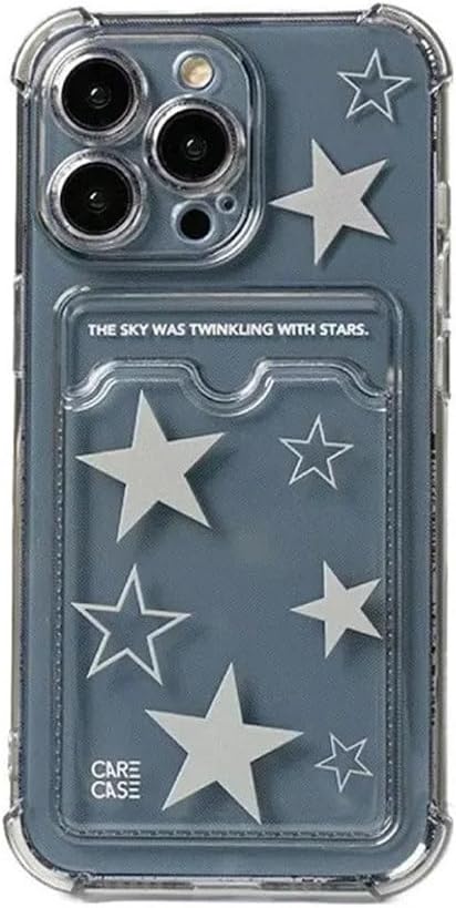 Compatible with iPhone 11 Case Cover, Korean Y2K Star Soft Case with Card Slot Holder Cute Kawaii Transparent Protective Shockproof Back Cover(for iPhone 11)