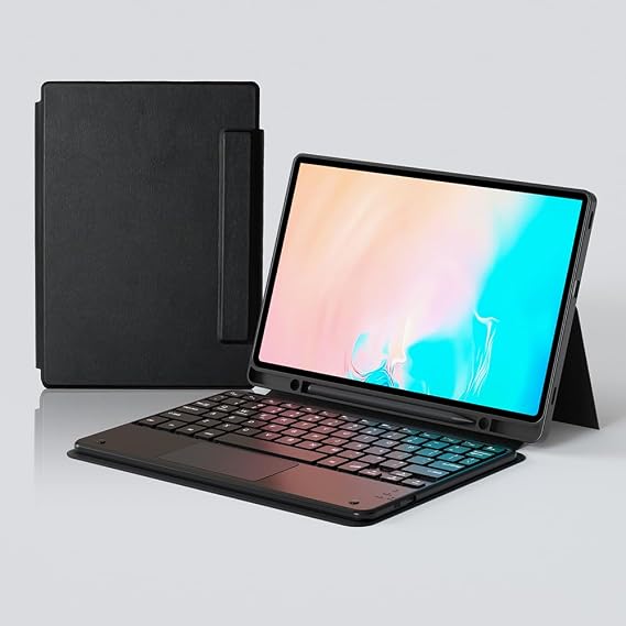 Samsung Galaxy ile uyumlu Tab S10 FE Plus Border Keyboard Bluetooh Bağlantılı Standlı Klavyeli Tablet Kılıfı Siyah