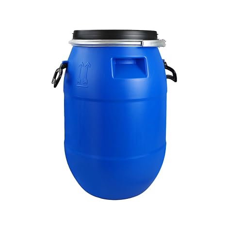 Food Grade Plastic Barrel with Air Tight Lid & Metal Lever-Lock Thickened Emergency Water Storage Barrel with Handle Blue Shipping Barrels for Home Factory Restaurant(30L)