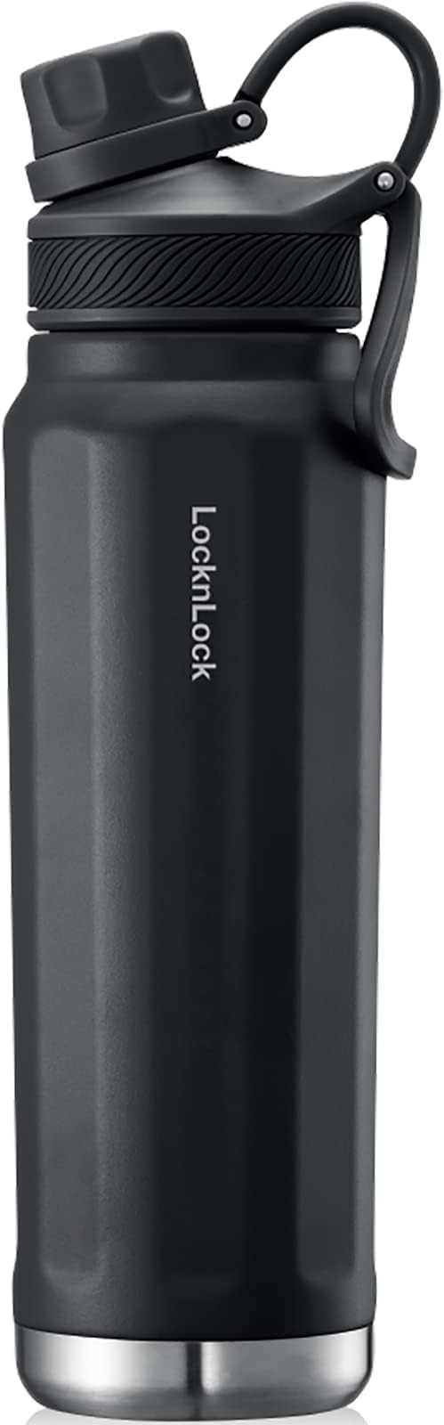 LocknLock Trek Bottle Stainless Steel Double Wall Insulated, 24 oz, Black