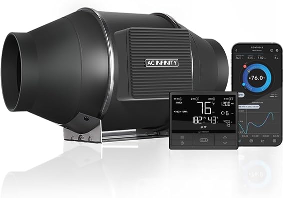 AC Infinity CLOUDLINE PRO T4, Quiet 4 Inline Duct Fan | With Temperature & Humidity VPD Controller, WiFi App Control - Ventilation Exhaust Fan for Heating Cooling, Grow Tents