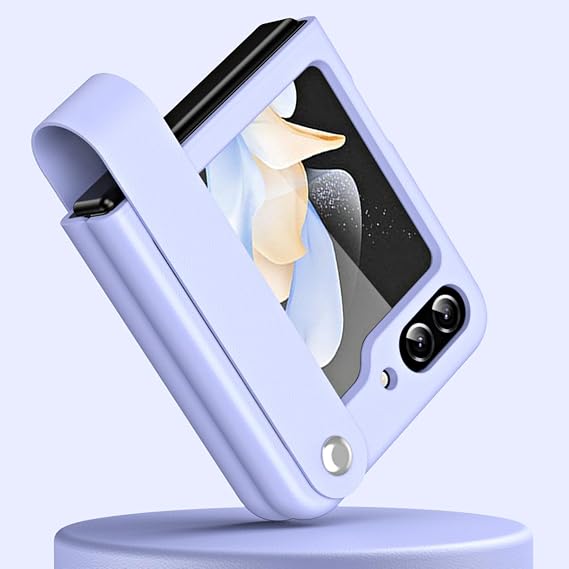 Coverzone Samsung Galaxy Z Flip 5 ile uyumlu Kılıf Galaxy Z Flip 5 ile uyumlu Katlanabilir Stand Olabilen El Askılı Pürüzsüz Yüzeyli Karbon Kılıf Lila