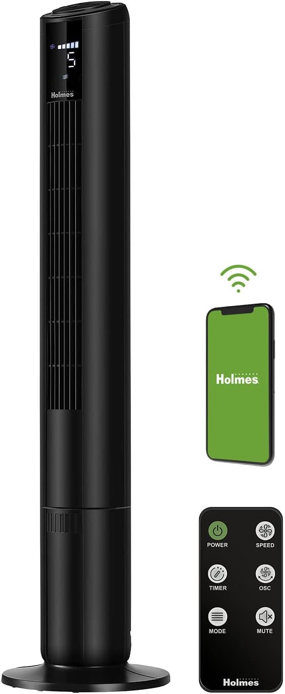 Holmes 42" SmartConnect Wi-Fi Digital Tower Fan Alexa Remote 5-Speed