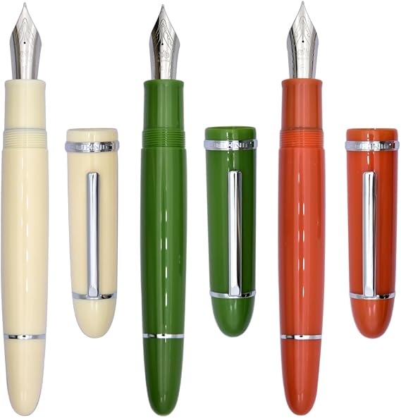 Jinhao X159 Fountain Pen of 3 Pack,Fine Nib with Ink Converter,White,Green,Orange(Silver Clip)
