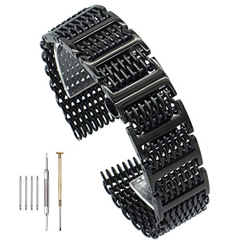 20mm22mm24mm Shark Mesh H Link Polished Stainless Steel Watch Band Butterfly Buckle SilverBlack