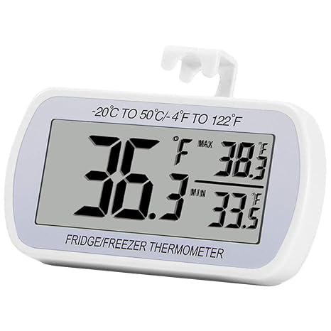 Refrigerator Thermometer Digital Fridge Freeze Room Thermometer Waterproof Large LCD Display Max/Min Record Function, White