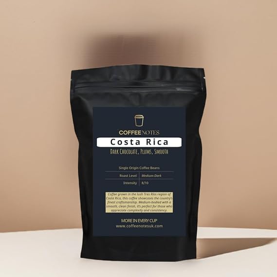 Coffee Notes Costa Rica Medium-Dark Roast Coffee Beans, 8/10 Intensity, Dark chocolate, Plum and smooth, for espresso, filter & lattes (1000g, Ground For Espresso)