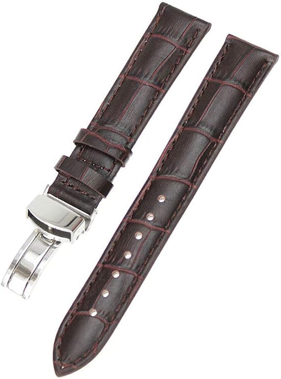 RECHERE Leather Watch Band Strap Deployment Clasp