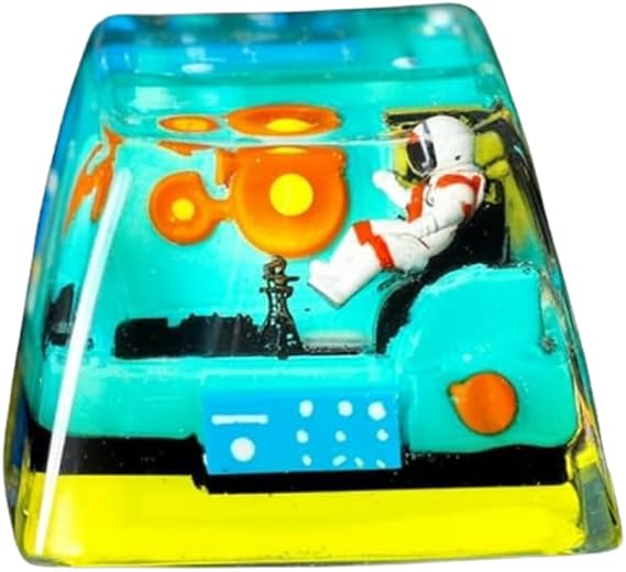 Astronaut Green Spaceship Artisan Keycap, 1U ESC, R1 SA Profile, Custom Handmade Resin Key Cap for Cherry MX Mechanical Keyboard, Cool Tech Gift for Men, Dad, Gamers and Space Lovers