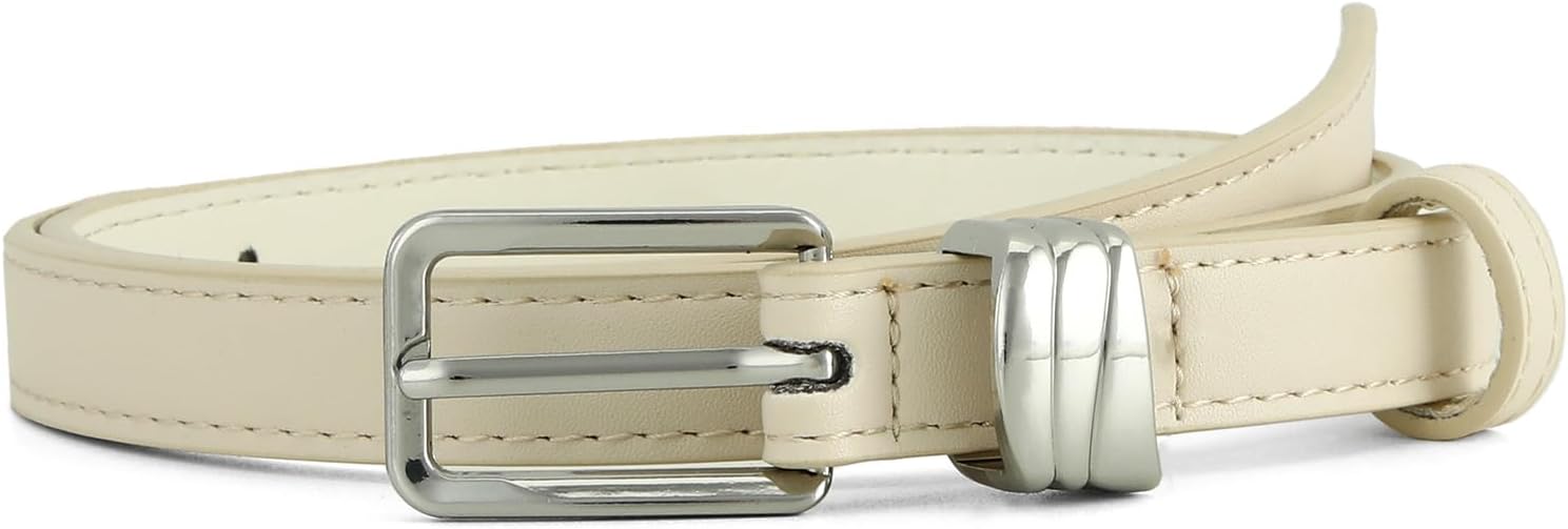 Womens Skinny Belt for Jeans Gold/Silver Buckle Thin Waist Belts
