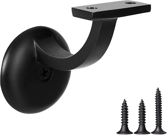HOMOTEK 1 Pack Railing Stair Handrail Brackets for Handrail Indoor, 3" Hand Rail Brackets for Stair Railing with Screws, Stair Support for Home Buildings, Stairways Handrail, Aluminum, Black