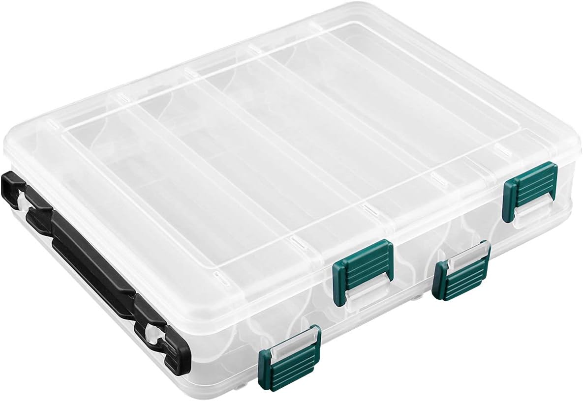 Tackle Box, Waterproof Fishing Box Double Sided 12 Compartments Large Fishing Storage Case for Lures Bait Spinners Hooks