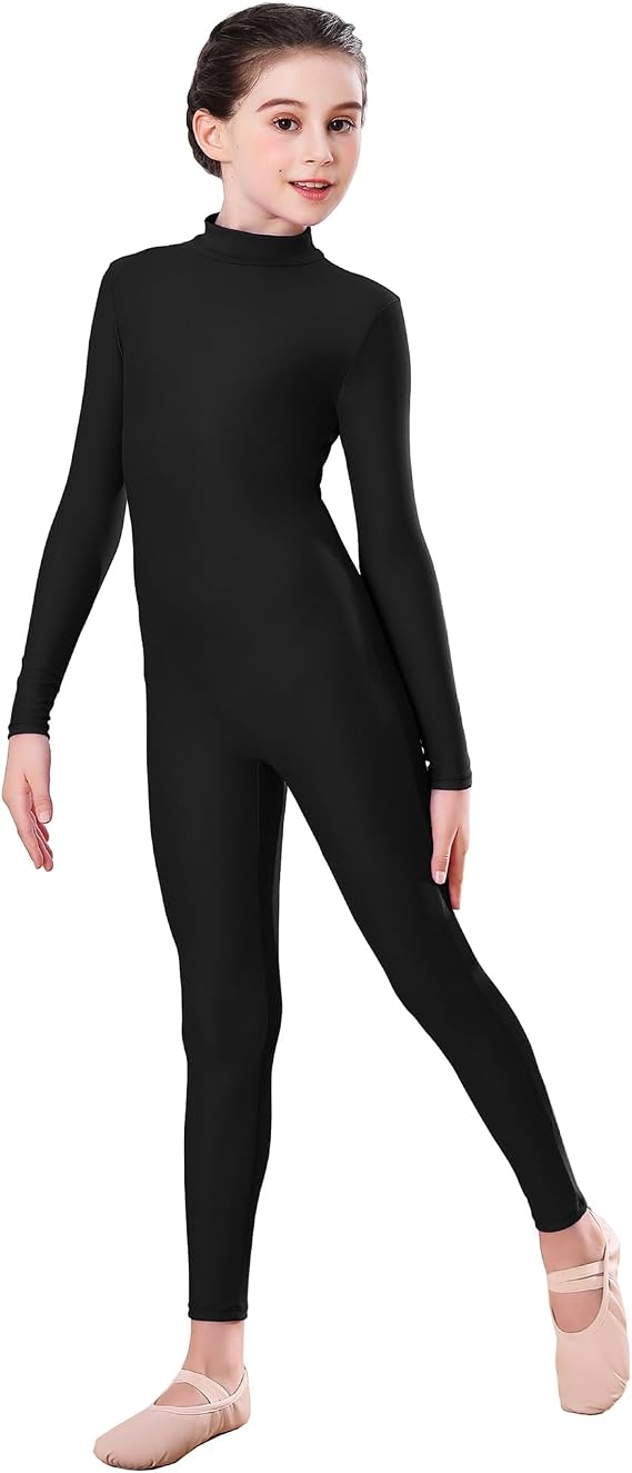Girls Full Body Long Sleeve Unitard,Kids Gymnastics Turtleneck One Piece Bodysuits Dance Costume