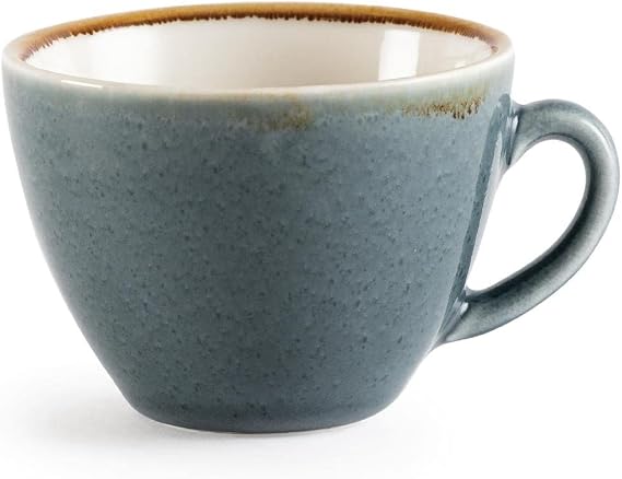 Olympia Kiln Cappuccino Coffee Cups 230 ml/8 oz (Pack of 6), Ocean Colour Style, Stoneware Crockery Cups - Fits saucers: GP331,GP347, GP363, GP479 - Hand Painted, Microwave & Dishwasher Safe, GP346