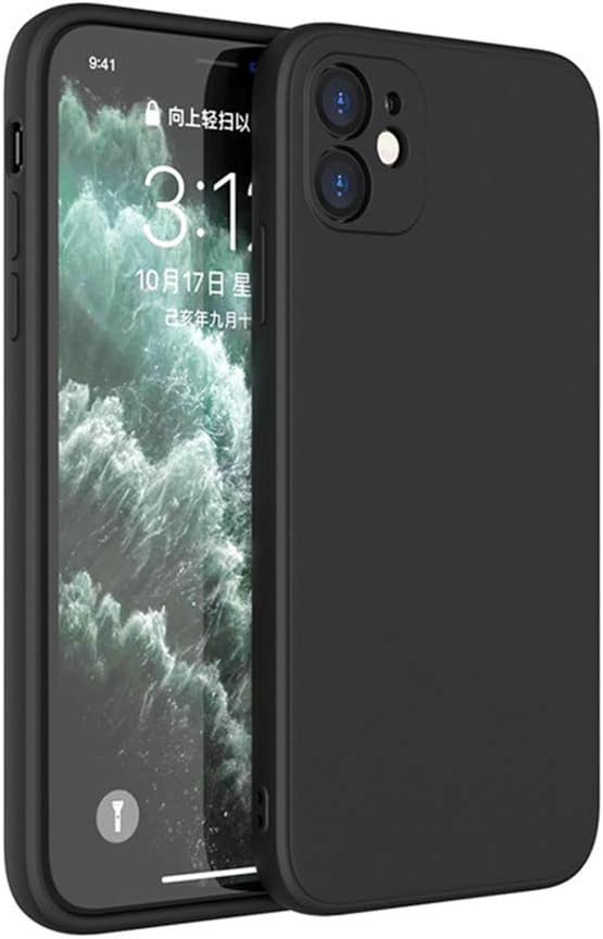 Liquid Silicone Case Compatible with iPhone 12 6.1 Inch, Anti Scratch & Fingerprint, Microfiber Lining Shockproof Full Body Covered Slim Soft Gel Rubber Enhanced Camera & Screen Drop Protection, Black