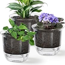 Plant Pots 6 inch Set of 3, Self Watering Pots for Indoor Outdoor Plants Flowers, Self Watering Planters with Reservoir, Drainage Hole and Absorbent Cotton Rope 3 Large