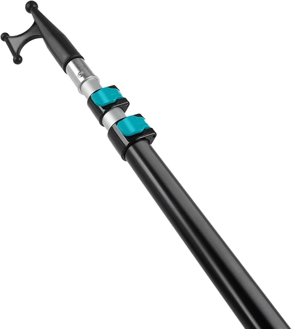 MAVRIZ 5-12 ft Telescoping Boat Hook Pole - 20ft Reach Heavy Duty Aluminum Boat Pole for Docking, Mooring & Retrieving - Floating Extendable Dock Pole with Non-Slip Grip & Universal Thread
