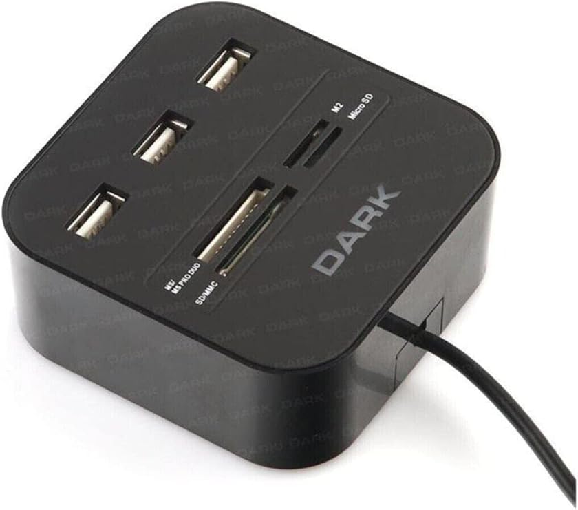 Dark Usb 2.0 Çoklu Kart Okuyucu ve 3xUSB 2.0 Çoklayıcı Hub, Siyah