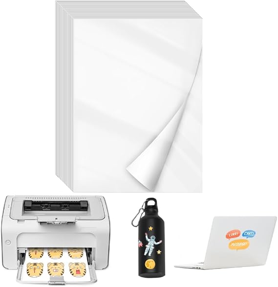 ADERTOS Waterproof Printable Vinyl Stickers Paper, 50 Sheets A4 Sticker Paper Labels Glossy Sticker Printer Paper Self-Adhesive Vinyl Inkjet Film Decal for Inkjet & Laser Printers - Glossy, 297x210 mm