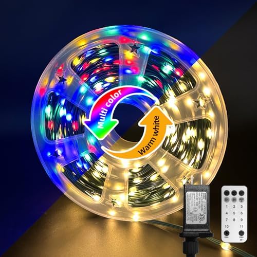 Anycosy Dual Color Change Lights, 165FT 500LED OutdoorIndoor Waterproof Remote Control Xmas Tree String Lights - 8 Modes, Timer, Warm WhiteMulti Color