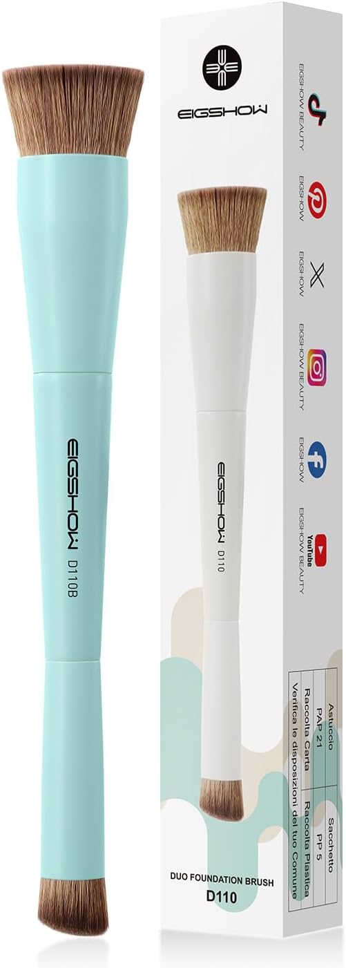 EIGSHOW Foundation & Concealer Brush, Dual-Ended Makeup Brush For Flawless Foundation Coverage, Precision Concealer, Vegan & Cruelty-free (D110-Cyan)