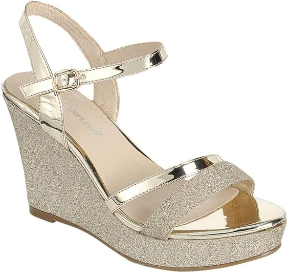 Forever FQ22 Women's Glitter Strappy Wrapped Wedge Heel Platform Sandals