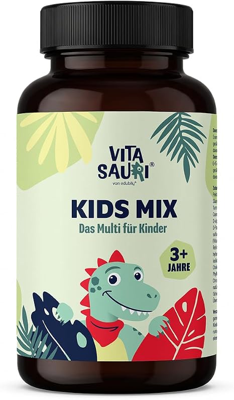Kids Mix Vitamins for Children - Dino Fruit Gums with Vitamins & Minerals - Sugar-Free & Delicious - High Bioavailability - 60 Pieces for 60 or 30 Days