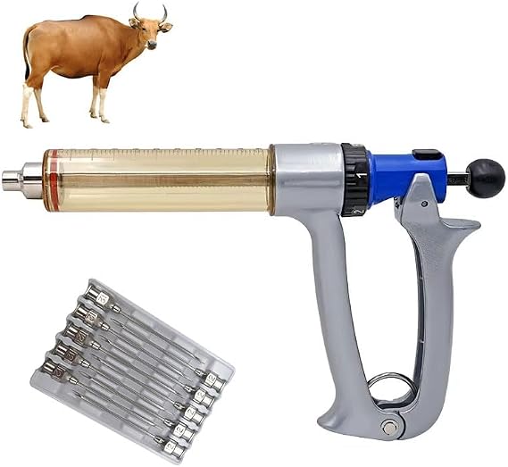 25ml/50ml Cattle And Sheep Syringe,Adjustable Continuous Syringe,Vaccine Injector Semi Automatic Scale Needle Tube,For Poultry Chicken  With 10 Needles (50ML)