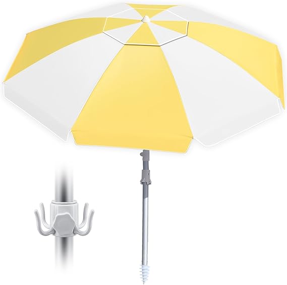 8FT Beach Umbrellas for Sand,Portable Outdoor Windproof Sun Umbrella with Push Button Tilt and Air Vent,UPF 50+ PU Coating for Patio Garden Pool Backyard
