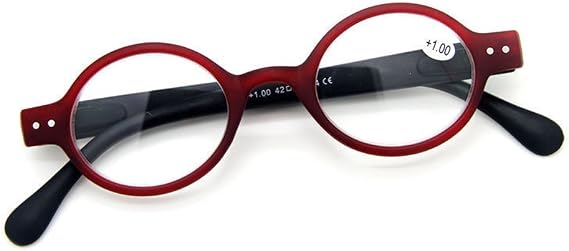 Agstum Designer Small round Oval Vintage Spring Hinge Reading Glasses Eyeglasses Readers (+1.00, Red frame with black temples)