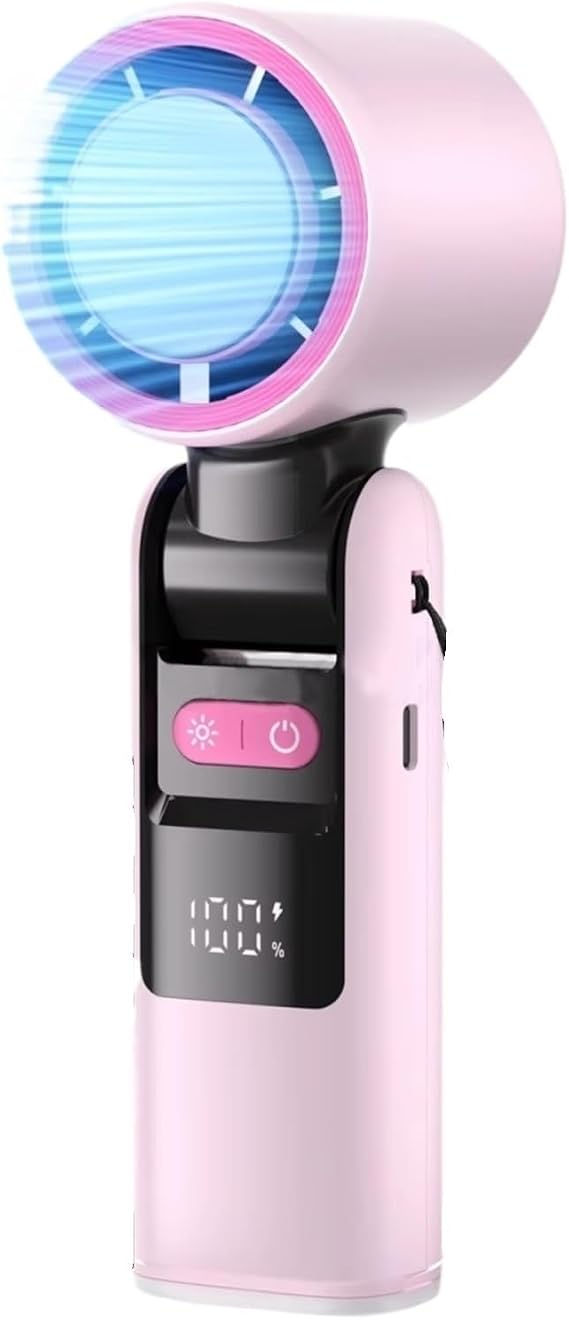 Handheld. Electric fan Portable Handing fan USB Rechargeable 4000mAh .Portable(Pink)