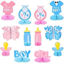 Dianelhall 12 Pcs Gender Reveal Table Centerpieces Decorations Baby Boy or Girl 3D Honeycomb Blue and Pink He or She Hanging Decorations for Baby Shower Newborn Pregnancy Announcement Party