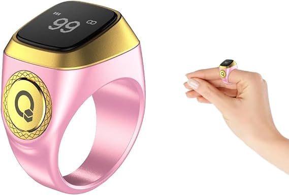 Anlising Smart Ring Counter, Smart Tasbih Zikr Ring, Muslim Islamic Prayer Smart Rings, Tasbih Counter Smart Ring, Tasbeeh Smart Counter, Digital Electronic Smart Tally Counter for Prayer (Pink, 18MM)