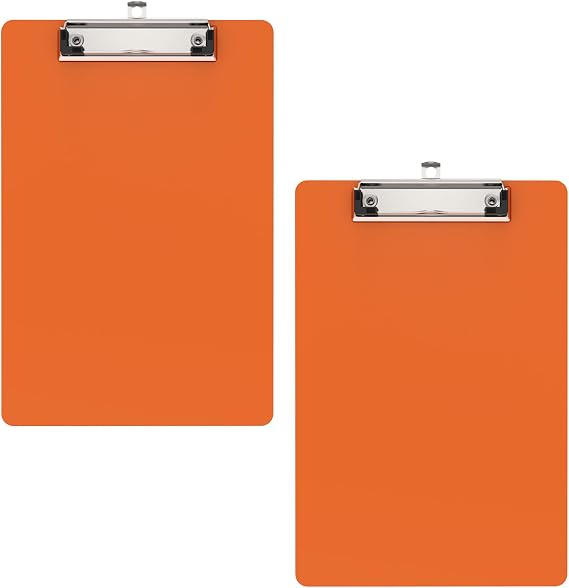 2 Pack Small Clipboards, A5 Plastic Mini Orange Clip Board for Classroom, Students, Kid, Size 6" x 9" with Low Profile Clip, Office & School Supply