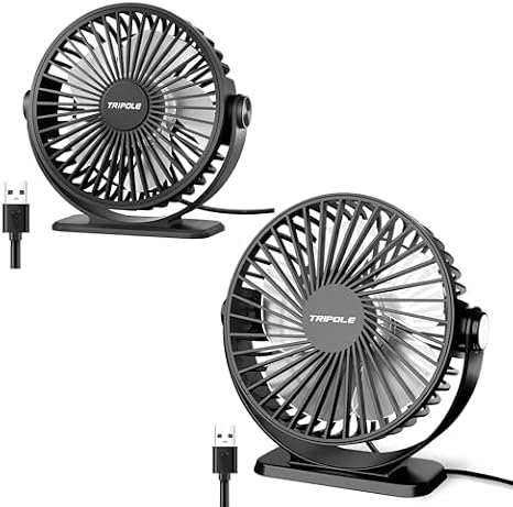 TriPole Desk Fan USB Powered Small Fans Bundle 5.1 Inch & 4.5 Inch Mini Portable Desktop Fan for Office Table Bedroom Travel Hotel Cruise