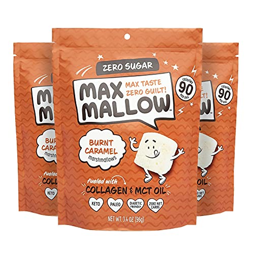 Know Brainer Max Mallow Burnt Caramel | Guilt-Free & Zero Sugar Marshmallows - Low Carb, Zero Fat, Gluten-Free & Ketogenic | Marshmallow Fueled with Collagen, MCT Oil & Fiber | Pack of 3 9.9oz
