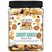 Grab Our Nuts Smoky Ranch Snack Mix 32 Oz Jar - Oyster Crackers, Roasted Peanuts, Whole Wheat Squares, Mini Rye Worcestershire Bagel Chips, Smoke Flavored Almonds
