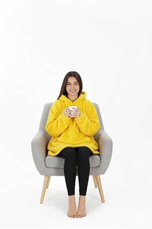 Be Actıve Wellsoft Tek Kişilik Kapşonlu Giyilebilir Tv Battaniyesi Oversize Sarı