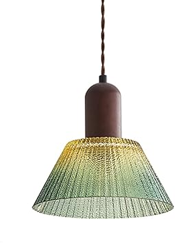 Retro Pendant Lights Seed Glass Pendant Lighting Kitchen Island Hand Blown 1-Light Modern Wood Pendant Light Japanese Wabi-Sabi Style Hanging Light Fixtures with Stripe Glass Shade