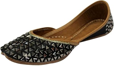 Stop n Style Punjabi Jutti for Ladies - Mirror Work Indian Shoes, Bridal Ethnic Black