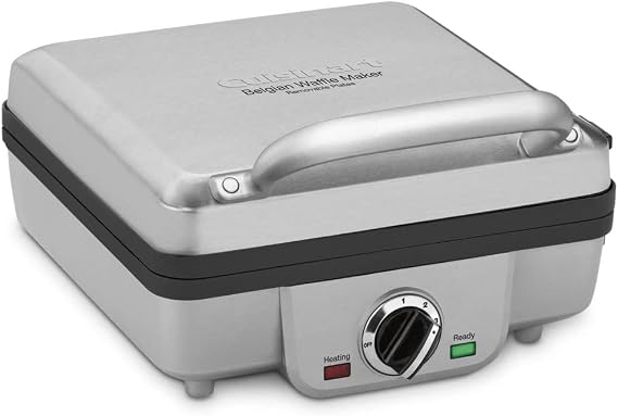 Cuisinart Belgian Waffle Maker with Pancake Plates, Nonstick Plates, 6 Browning Levels, Ready Indicator Lights, Temperature Control, Deep Waffle Pockets, WAF-300P1, Brushed Stainless | 4-Slice Belgian Waffles, Removable Nonstick Dishwasher-Safe Plates, 6 Browning Settings, Indicator Lights and Audible Beep