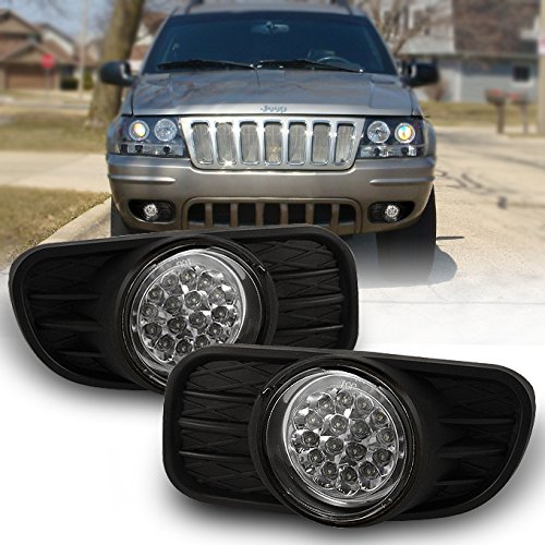 AKKON - For 1999-2004 Jeep Grand Cherokee Black Bracket Clear Lens LED Fog Light WSwitch  Wiring  Relay