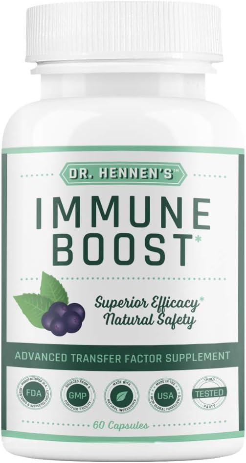 Dr. Hennen's Immune Boost Immunity Support Supplement with Transfer Factor, Elderberry, Reishi Mushroom, Vitamin C, Vitamin D, Zinc, Turmeric