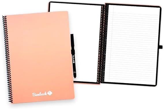 BAMBOOK Colourful Reusable Notebook - Pink - A4 - Blank - Reusable Notebook, Rewritable Notebook, Dry Erase Board Notebook, Whiteboard Notebook, Erasable Notebook - Includes Free Pen App
