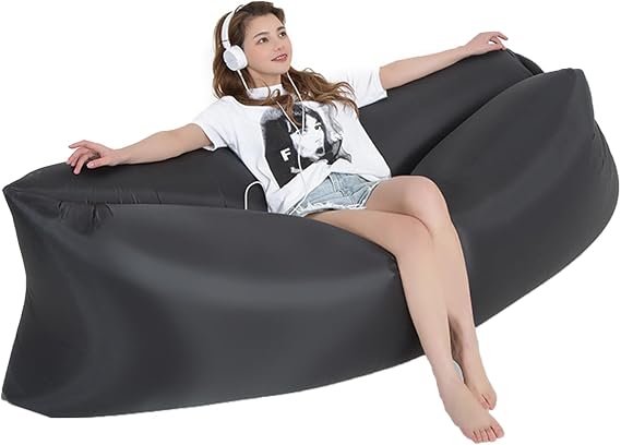 Inflatable Lounger Air Sofa, Waterproof Inflatable Sun Lounger, Portable Lazy Air Sofa Bed with Carry Bag, Inflatables Lounger for Adults, Lounger Lazy for Swim,Camping,Beach,Hiking,Park,Pool (Black)