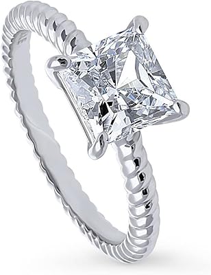 BERRICLE Sterling Silver CZ Solitaire Wedding Engagement Promise Rings for Women, Cubic Zirconia Twisted Band Ring - Cushion, Emerald, Princess Cut