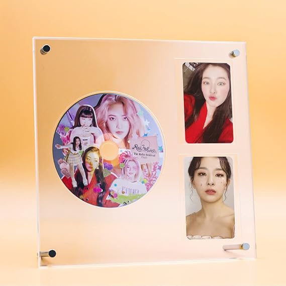 Photocard and CD Holder Stand, Acrylic Ablum Standing Display, 66 x 91 mm Card Cares Ultra Clear Trading Cases Protectors for Kpop Photocard Baseball Basketball Card Display (1 CD & 2 Cards)