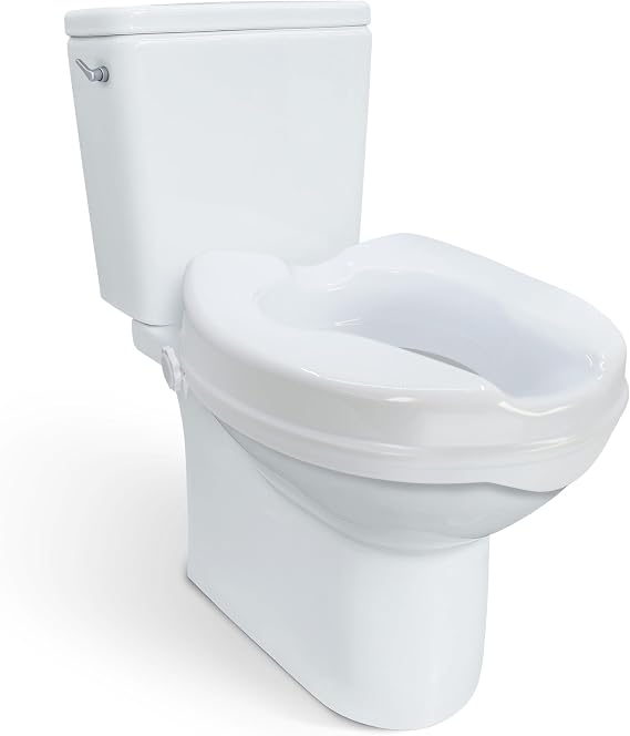 Carex Toilet Safe-Lock Seat Riser, Adds 2 to Toilet Height, Fits Most Elongated and Standard Round Toilets, Bracket Installation Directly to Toilet Bowl, 300 Pound Weight Capacity