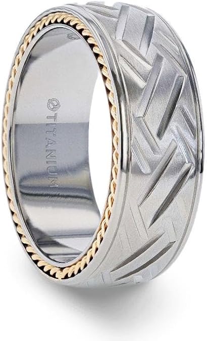 Thorsten Saturn Woven Pattern Domed Titanium Ring 8mm