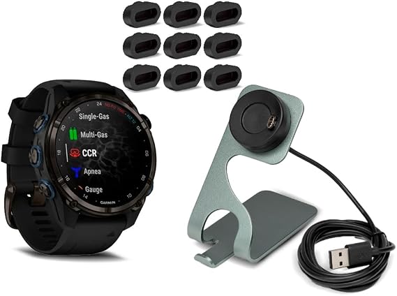 Garmin Descent Mk3i Watch Style-Dive Computer Charger Bundle | Portable Stand and USB Charging Cable for Smartwatc, Port Protectors (9-pack), Dive and Smartwatch, (3 items)